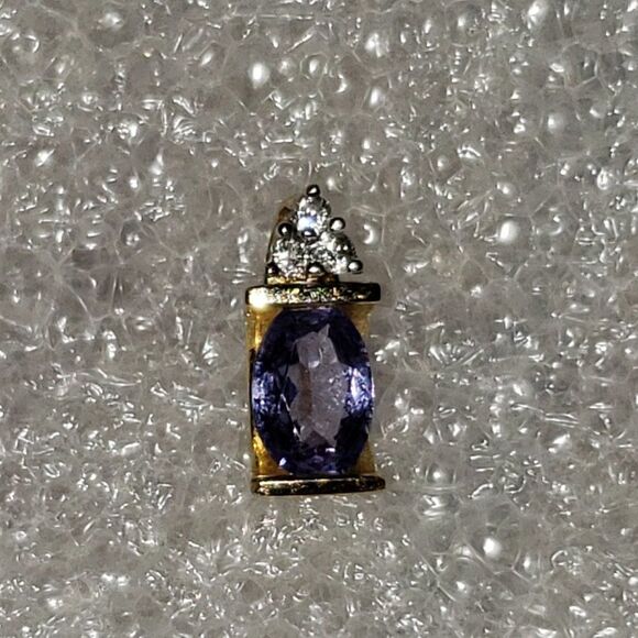 14K Yellow Gold Diamond Accented Natural Amethyst Pendant - Picture 8 of 12